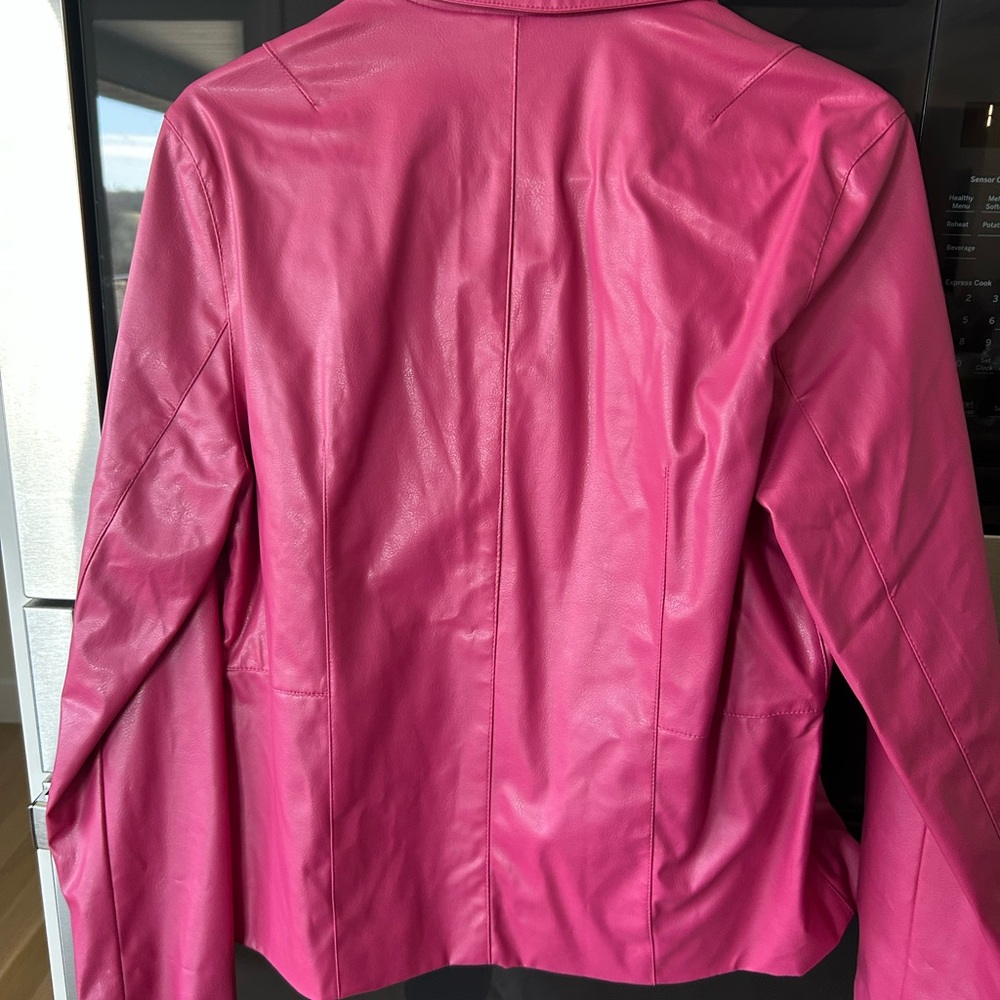 Women’s Blazer jacket Vegan Leather Pink Lined Fits M Barbiecore - Picture 4 of 13